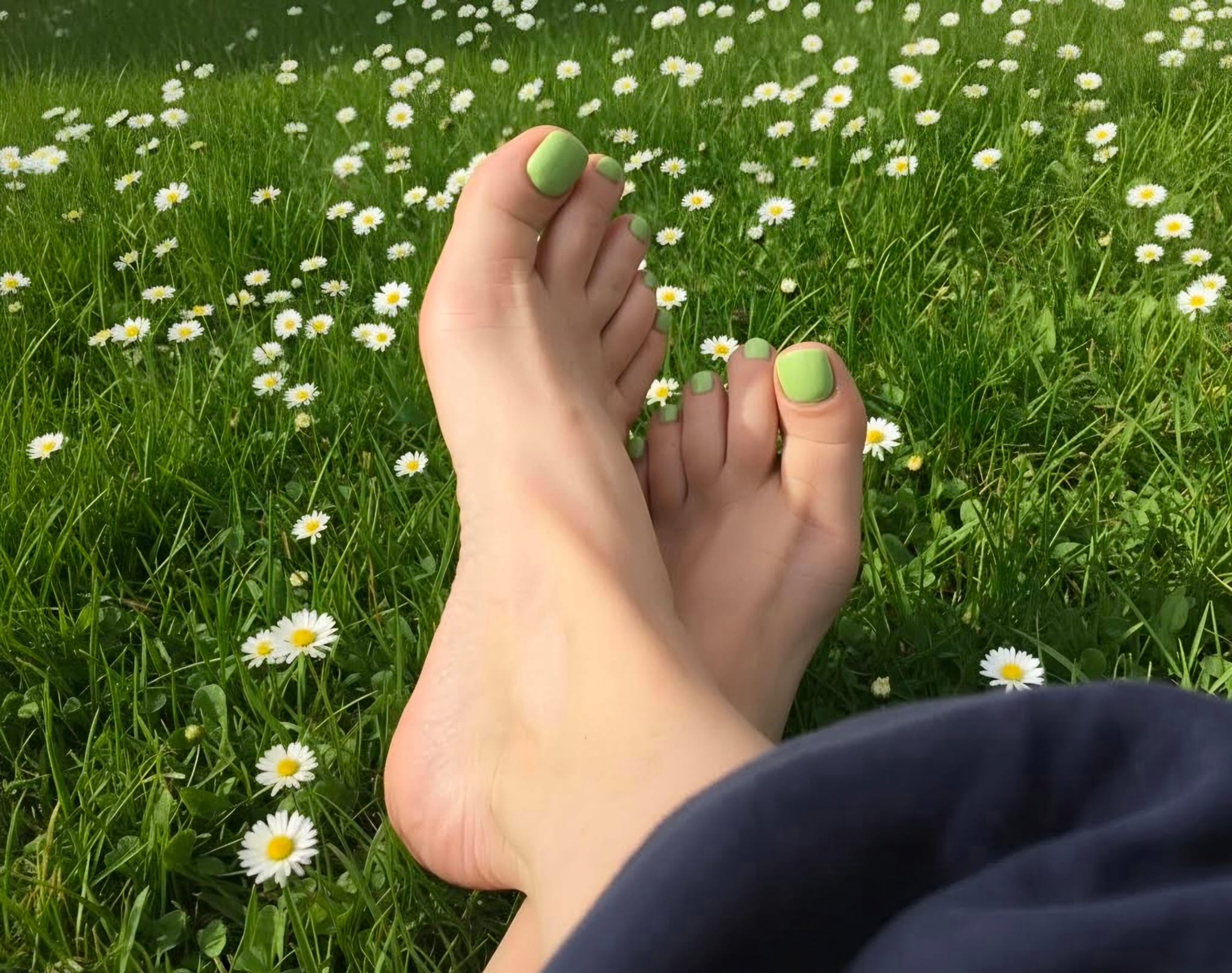 Groene pedicure in het gras